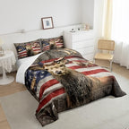 American Flag Deer Comforter Set Twin Size, Kids Boys Room Decor Brown Wildlife Animal and Trees Theme Bedding Comforters, Colorful USA Flag Print Natural Duvet Set with 1 Pillowcase, Soft - Image 5