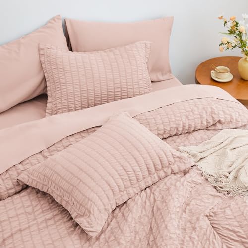 Love's cabin Seersucker Pink Full Comforter Set, 7-Piece Bed in a Bag - Image 5