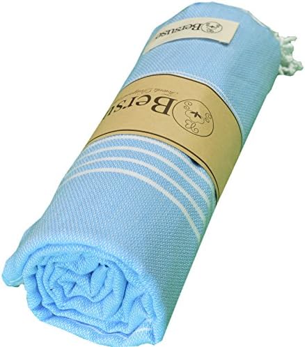 Bersuse Towels Anatolia XL Beach Blanket Throw Blanket Turkish Towel 100% Cotton Extra-Large Quick-Dry Lightweight Premium Peshtemal Towel - 61x82 Inches, Blue - Image 2