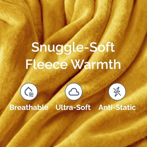 Fleece Blanket Queen Size - Ultra-Soft Warm Flannel Fleece Blanket - Gold - Image 3