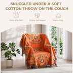 LUTBM Boho Throw Blanket for Bed 60"x80", 100% Cotton Orange Couch Blankets - Image 4