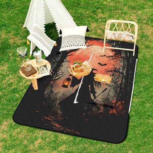 Halloween Witch & Bats Extra Large Picnic Blankets Waterproof Foldable Beach Blanket Waterproof Sandproof Outdoor Packable Camping Blanket with Zip 59"x39" - Image 7