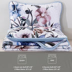Drucon Floral Quilt Set King 3 Pieces Light Blue Floral Quilt Coverlet Set - Image 7