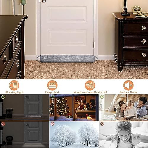 Triangle Under Door Draft Stopper Noise Blocker 40 Inches for Door Bottom Air Seal Insulation and Soundproof, Heavy Duty Weather Guard Snake Stripping, Gray - Image 4
