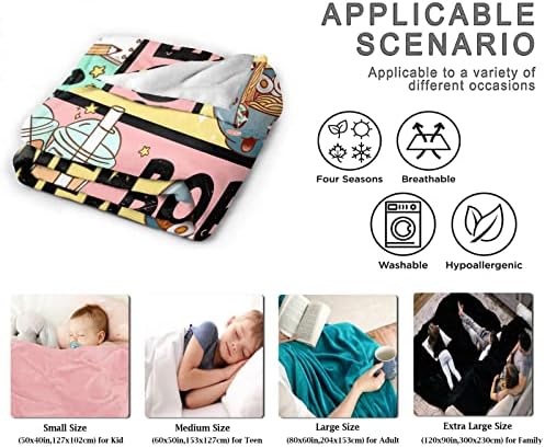 Anime Throw Blanket, Anime Gifts for Girls, Kawaii Ramen Sketching Decor - Image 6
