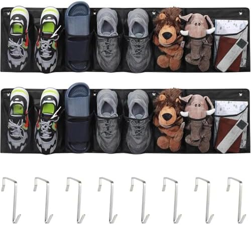 2 Pieces Shoe Storage Pocket Organizer Bedside Holder Bag Rack Hanging Non Woven Saving Easy Install Suitable for RV Bedroom, Black - Image 4