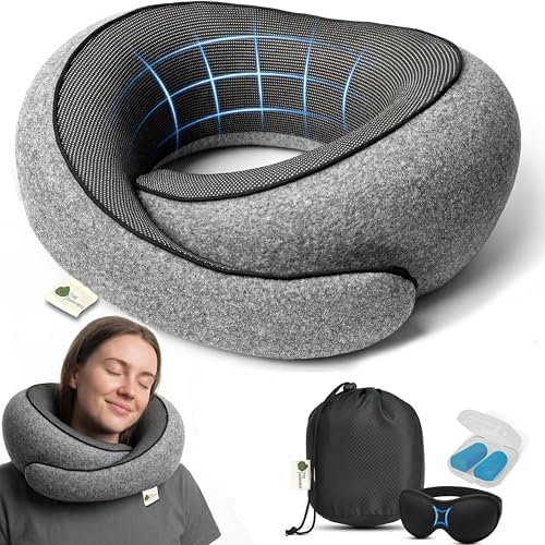 Travel Neck Pillow 100% Memory Foam, Ergonomic 360° Support Pillow for Flights, Car, Office & Train, Breathable Travel Essentials for Adults & Kids, Neck Pain Relief, (GREY) by Unknown