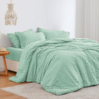 Seersucker Light Green California King Comforter Set, 7-Piece Bed in a Bag by Lovescabin
