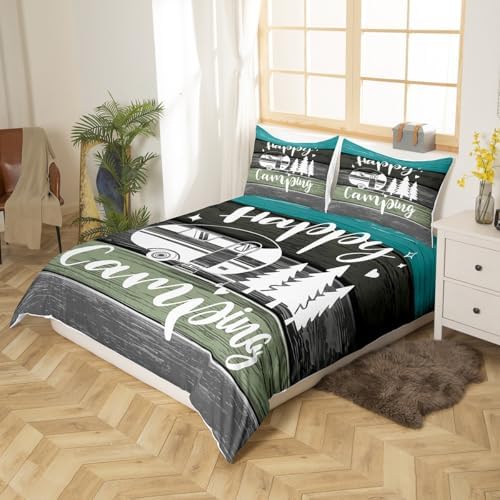 Castle Fairy Camper Travel Trailers Decorations,Rustic Farmhouse Style Duvet Cover for Kids Boys Girls Teens,Pine Tree Drawing Design Bedroom Decor Comforter Cover Full(No Filler) - Image 3