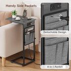 Vagusicc C-Shaped End Tables Set of 2 with Charging Station, 33'' Tall C Table Adjustable Height Side Table for Couch, Small Couch Table that Slide Under Sofa, TV Trays for Living Room, Gray Walnut - Image 6