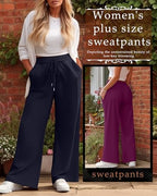 Evervibe 3 Pack Women's Plus Size Wide Leg Pants Baggy Sweatpant - Image 3