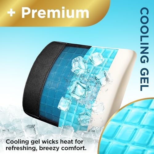 BLACK+DECKER Cooling Gel Lumbar Memory Foam Cushion – Ergonomic Back Support Travel Pillow with Ventilated Mesh, Adjustable Strap, Slow Rebound Memory Foam, Washable Cover - Image 3