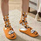 Jeiento Fuzzy Slippers and Crew Sock Set for Women Men Couple Warm Cozy Memory Foam House Shoes Soft Slip-on Slides for Home,Travel - Image 3