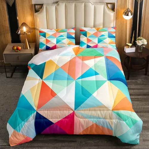 Erosebridal Colorful Geometric Toddler Bedding Set,Cute Rainbow Comforter Set for Kids Room Decor,Abstract Aesthetic Quilt Bed Set Watercolor Checkered Grid Down Comforter 2Pcs by Erosebridal