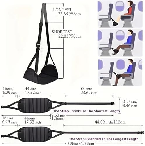 Portable Foot Rest Hammock for Travel – Airplane Pad, Car Footrest, Leg & Hanging Strap Accessory for Airplane, Office, Under Desk, Car(Black 2PCS) - Image 4