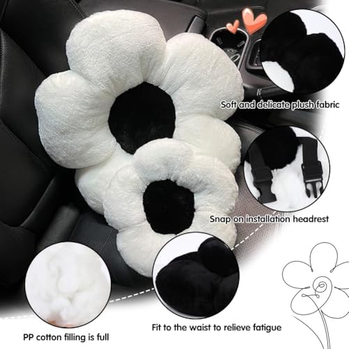 4 Pack Plush Flower Car Headrest Pillow and Lumbar Support Pillow Soft Comfortable Car Headrest Pillow Cute Car Accessories for Car Driving Cute Neck Pillows for Driving Car Decor - Image 3