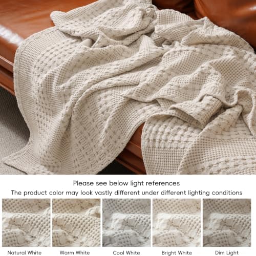 PHF Lightweight 100% Cotton Waffle Blanket for Bed, King, Light Taupe - Image 6