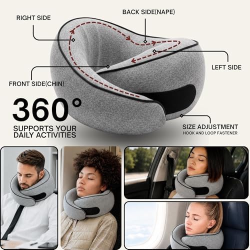 Ergonomic Travel Pillow, Memory Foam Airplane Neck Pillow with 360° Ergonomic Design, Suitable for Different Sleeping Positions, Airplane Pillows for Long Flights, Train & Car Rides, Washable Cover - Image 2