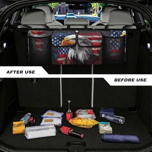 Dreaweet American Flag Bald Eagle Trunk Organizer for Car with Pockets Collapsible Trunk Organizer for SUV Trucks Sedan Van Patriotic Car Accessories Interior Back Seat Hanging Storage Organizers - Image 4