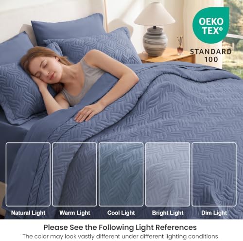 Love's cabin Queen Quilts Bedspreads, 7 Pieces Bed in a Bag, Bluish Grey - Image 5