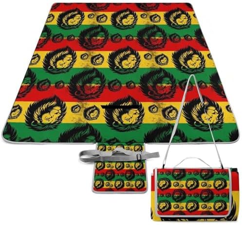 Reggae Rasta Flag Black Art Family Outdoor Beach Blanket Waterproof Camping Picnic Blankets Grass Lawn Park Picnic Mat by Unknown