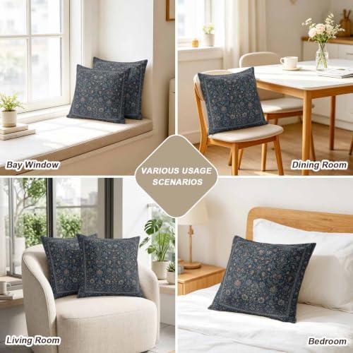 24x24 Pillow Covers Set of 2, Navy Blue Floral Boho Square Throw Pillow Covers for Couch/Sofa/Living Room, Retro Ethnic Tribe Abstract Art Decorative Soft Pillowcases for Couch Throw Pillows - Image 7