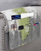 Sofa Armrest Organizer Bedside Caddy, Sage Green Cement Gray Non Slip Couch Remote Control Holder for Recliner, Modern Abstract Art Green Armchair Caddy with Pocket for Magazine, Phone, 19.7"x35" - Image 3
