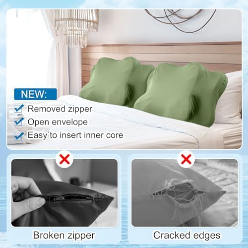 Hahafelt 2 Pcs Cooling Cervical Neck Pillowcase with Envelope Closure (Only Pillowcase) Ergonomic Pillow Case Smooth Soft Cool Case for Side Back Stomach Sleepers (Sage Green,Queen Size) - Image 3