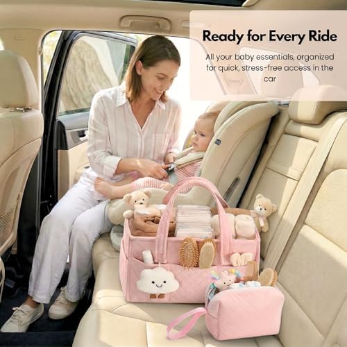 PeraBella Baby Diaper Caddy Organizer, Baby Basket Shower Gift, Portable Changing Table Basket, Postpartum Caddy & Tote Bag Pouch, Newborn Boy & Girl Nursery Essentials Registry, Car Diaper Organizer - Image 4