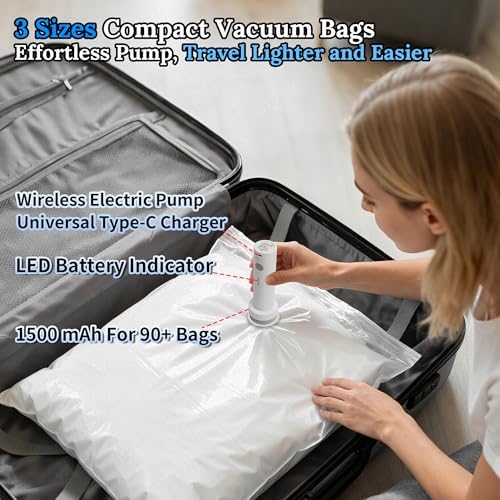 Vacuum Sealing Bags for Clothing Travel,Space Saver Vacuum Storage Bags with Air Pump,Compression Packing for Luggage and Clothes Travel (9 Combo Bags+Electric Pump) - Image 2