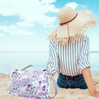 MNSRUU Picnic Blanket Waterproof Foldable, Rose Hydrangea Flowers in Purple Large Outdoor Picnic Beach Camping Blanket Travel Mat, Shoulder Strap Tote, Rectangle 57x59in - Image 5
