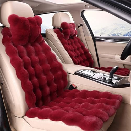 Luxury Thickened Plush Car Seat Cushion Set,Soft Fluffy Protector Warm Faux Rabbit Fur Non-Slip Front and Back Seat Covers (Red,6pcs) by EDVKLNG