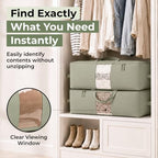 Soft Canvas Storage Bags with Zipper. Thick Breathable, 2pc King/Queen Comforter Organizer. Four Carrying Handles and Window. Large 25x19x9in Bag for Sheets Blankets Bedding Pillows, Clothes (Green) - Image 5