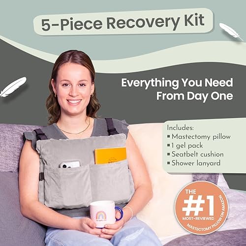 MOYOAMA Post Mastectomy Pillow – 4pc Protective Set with Gel Pack, Seatbelt Cushion, & Shower Lanyard– After Double Mastectomy Pillow Post Surgery Recovery Must Haves, Lumpectomy Recovery Supplies Kit - Image 2