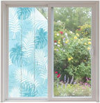 Window Privacy Film Frosted, Cyan Blue Palm Trees Tropical Non-Adhesive Static Cling Window Tint, Summer Beach Botanical Insulated Windows Frosted Films for Living Room, 35.4 x 78.7 Inches by Unknown