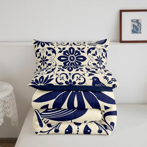 Erosebridal Mexican Talavera Tile Bedding Set Full - Vintage Flower Comforter Set, Mexico Exotic Floral Quilt for Kids Adults, Aesthetic Patchwork Flowers Bedroom Decor - 2 Pillowcases - Image 7