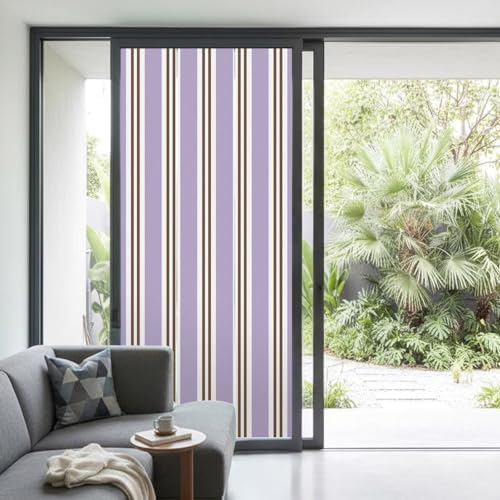 Window Privacy Film Frosted, Purple Brown Striped Non-Adhesive Static Cling Window Tint, Modern Farmhouse Vertical Stripes Insulated Windows Frosted Films for Living Room, 35.4 x 78.7 Inches - Image 2