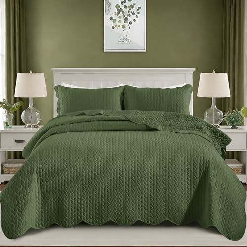 Twin Quilt Set Bedspread Coverlet Microfiber Bedding Leaf Olive Green 68x86 by IRImperialRooms