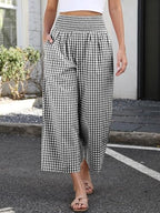 ANRABESS Womens Striped Gingham Wide Leg Cropped Palazzo Pants with Pockets - Image 2
