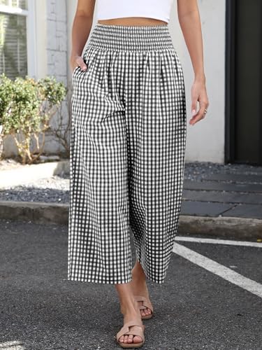 ANRABESS Womens Striped Gingham Wide Leg Cropped Palazzo Pants with Pockets - Image 2