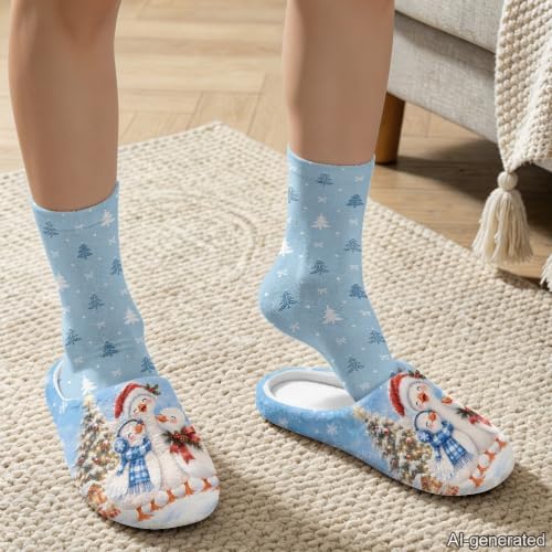 Womens Cozy Furry House Slippers Mid Crew Socks Indoor Outdoor - Image 3