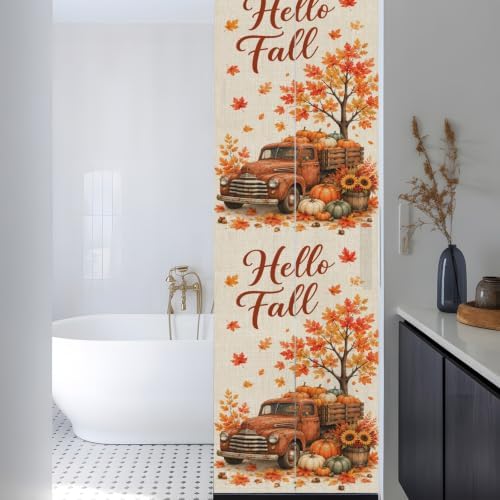Window Privacy Film Frosted, Thanksgiving Fall Reusable Static Cling Window Tints, Orange Car Pumpkin Maple Leaves Tree Heat Control Windows Films for Offices, Balcony, 29.5 x 118 Inches - Image 3