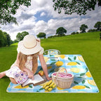 MNSRUU Picnic Blanket Waterproof Foldable, Lemon Blue Checkboard Large Outdoor Picnic Beach Camping Blanket Travel Mat, Shoulder Strap Tote, Rectangle 57x59in - Image 2