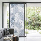 Window Privacy Film Frosted, Navy Blue Botanical Non-Adhesive Static Cling Window Tint, Summer Palm Leaves Foliage Tropical Insulated Windows Frosted Films for Living Room, 35.4 x 78.7 Inches - Image 2