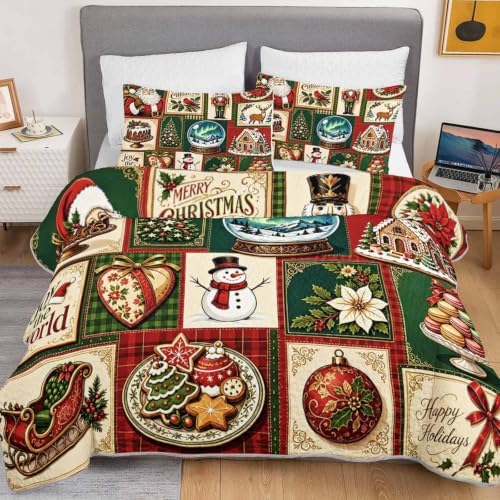 HOSIMA Vintage Patchwork Christmas Quilt Set Full Size with 2 Pillowcases. - Image 3