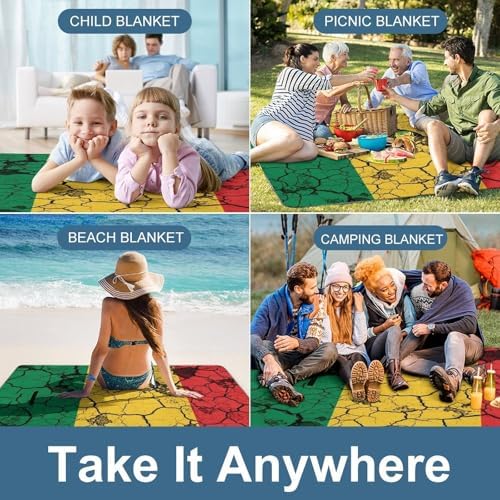 Large Outdoor Beach Blanket Red Yellow Green Rasta Flag Waterproof SandProof Picnic Mat Family Picnic Camping Blanket with Carry Strap - Image 5