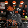 Castle Fairy Basketball Court Print Bedding Set for Boys Girls,Ball Sports Games Themed All Season Cozy Comforter Set Full Size,Orange Basketball and Hoop Duvet Set Home Decor,Children Birthday Gift by CastleFairy