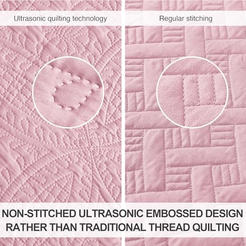 Love's cabin King Size Quilt Set Pink Bedspreads - Soft Bed Summer Lightweight Bedspread Comforter - Modern Style Coin Pattern Coverlet for All Season - 3 Pieces (1 Quilt, 2 Pillow Shams) - Image 3