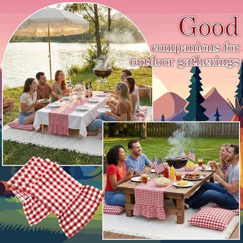 Lumina 14 Pcs Picnic Blanket Set, 91"x71" Woven Cotton Plaid Runner Covers - Image 3