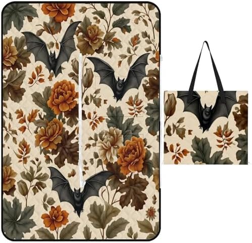 Halloween Bat Floral Extra Large Picnic Blankets Waterproof Foldable Beach Blanket Waterproof Sandproof Outdoor Packable Camping Blanket with Zip 59"x39" by Unknown